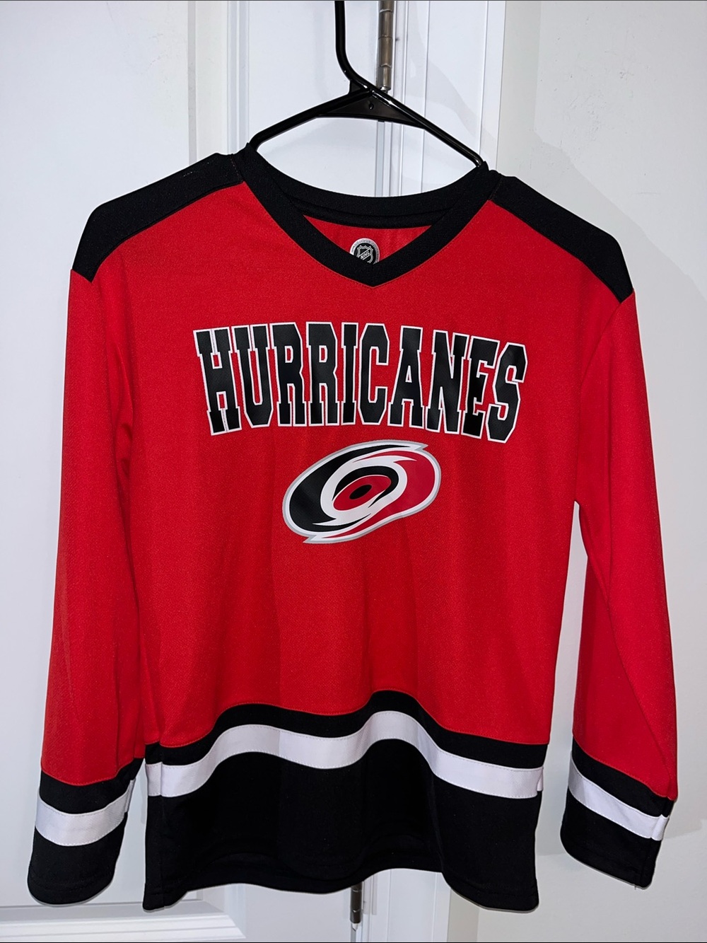 New Carolina Hurricanes boys youth polyester LS kids hockey style T shirt jersey